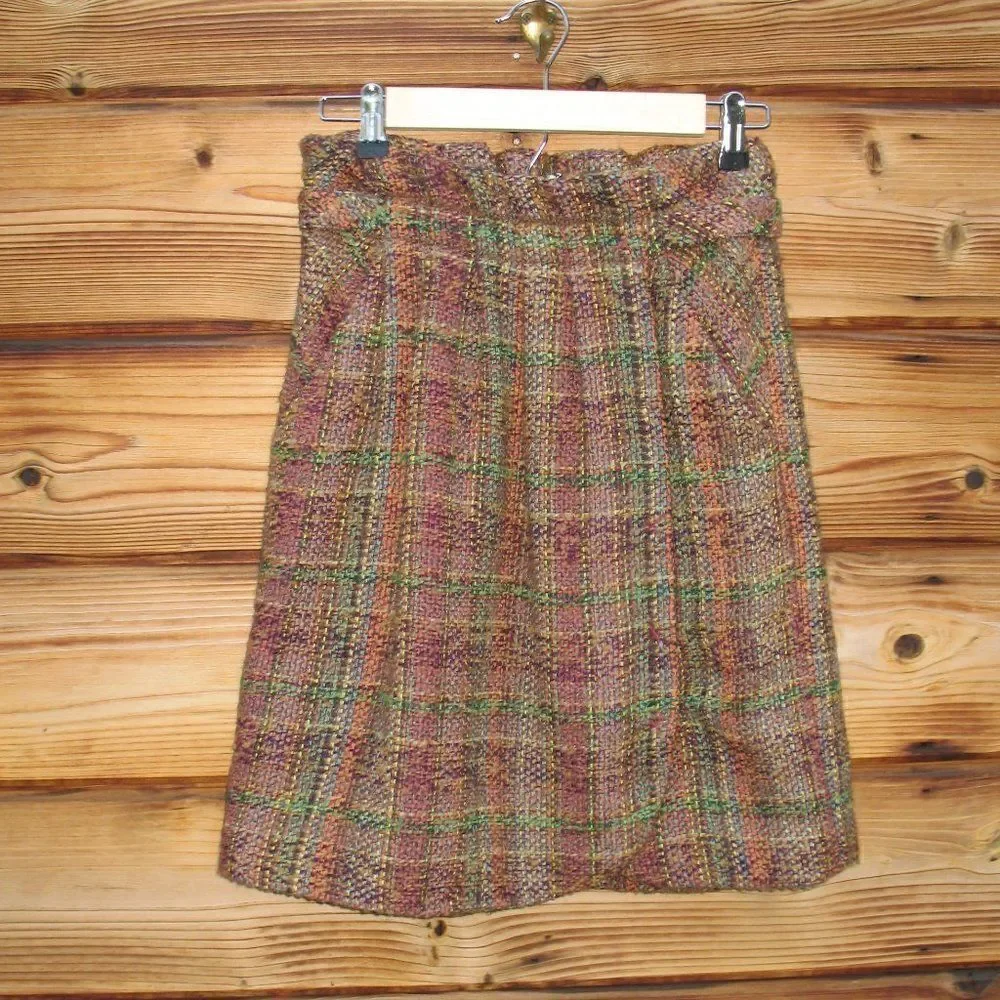 Multi Color Plaid Wool Blend Skirt